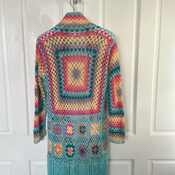 N1 Los Angeles crochet sweater fringe duster blue - Picture 7 of 11